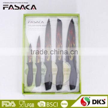 KP1402-S5 New Designed Colorful Nonstick Knife with PVC Box Packing Color Coating 5pcs knife set