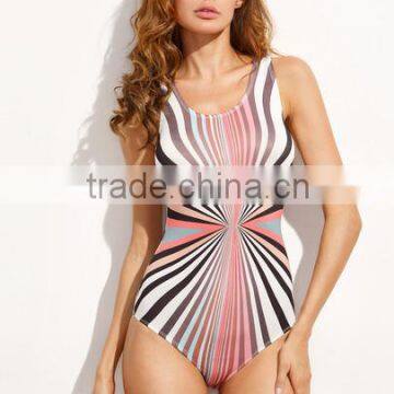 SheIn Women Trendy Fashion Clothing Multicolor Stripe Print Sleeveless Bodysuits