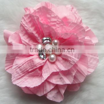 Wholesale Girls Flower Pearl Rhinestone Brooch Hair Flower Clip brooch pin Faric Flower Artificial flowers