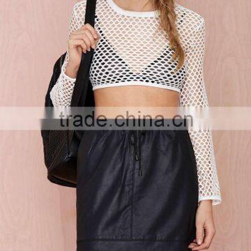 summer sexy for girl long sleeve Nightwalker Apocalypto white net crop top - SYK15129