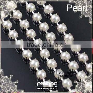 Pearl cup chain silver or golden claw,MOQ 50m paypal accepted,sparse chain,cheap rhinestone chain