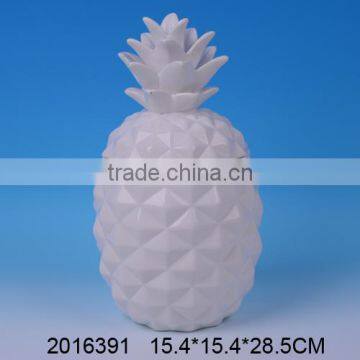 2016 new white pineapple container,ceramic pineapple jar with lid