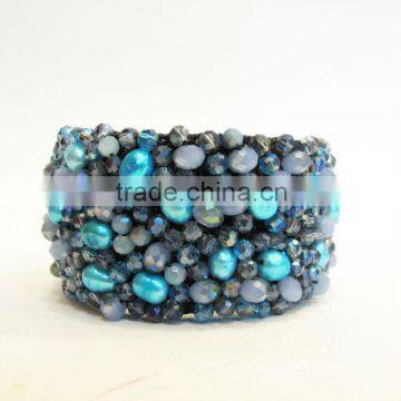 BLue Pearl with Agate Stone Wax Bangle, Wax thread Bangle, Bracelet