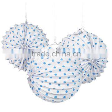 Auqa blue and white polka dots accordion paper lantern Chinese wedding decoration lantern