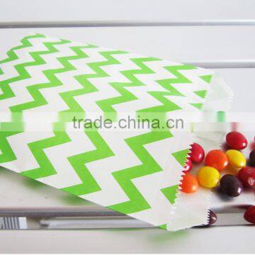 Medium LIME GREEN Chevron Design 5 x 7.5 white kraft paper gift bags