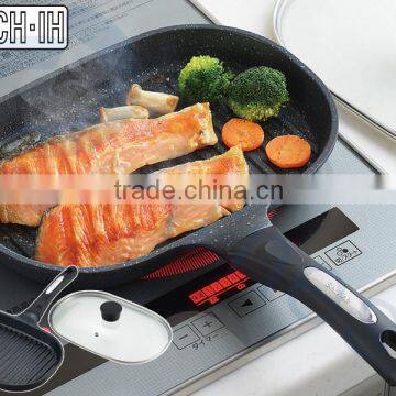 Arnest cookware kitchenware utensils aluminum alloy marble coating compact grill frying pan glass lid set 76159