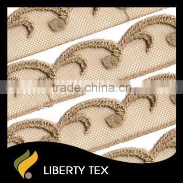 Fashion Scroll Designed Rayon Yarn Embroidery On Nylon Mesh Trim Lace