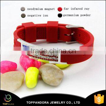 100% eco-friendly red rubber silicone free nickle lead stainless steel germanium ion silicone bracelet