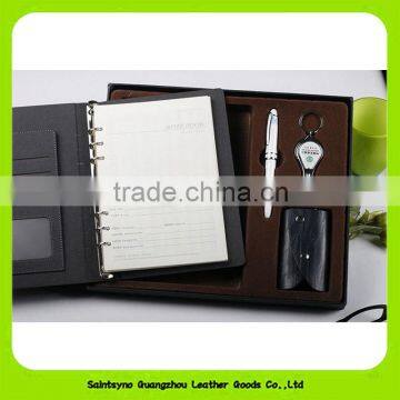 16024 Classical Leather Note Book Gift Set With Key Holder Pen Keychain photo-3
