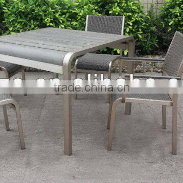 Garden brushed alu. table chair set/ Polywood table rattan char/ Aluminum dining table set