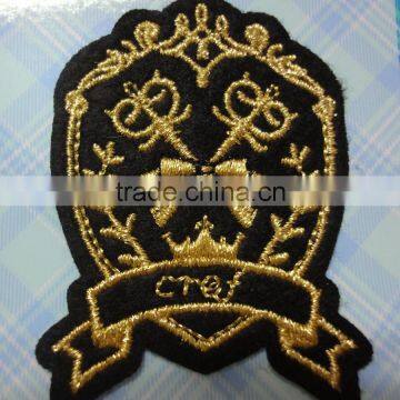 Gold thread embroidery badges /patches with stick on backing
