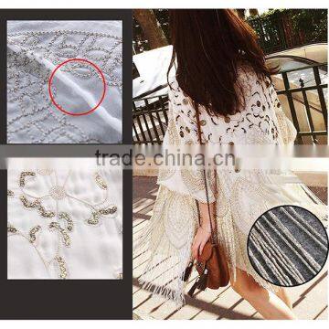 High Quality 2016 Summer Fashion Women Half Flare Sleeve Blouses Tassel Complicated Embroidery Beaded Sequin Long Cardigan