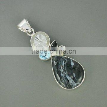 falak gems Durango Jasper, Clear Crystal, Blue Topaz Gemstone Pendant