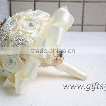 Handmade Silk Flower Bouquets Vintage Inspired Alternative Large Satin Roses Wedding Bridal Bouquet photo-3