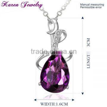 Elegant Big Amethyst Purple Crystal Platinum Plated Pendant Necklace Vintage Statement Necklace Fashion Necklaces for Women 2014