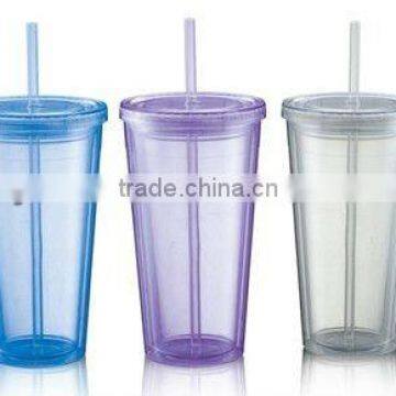 double wall plastic mug with straw