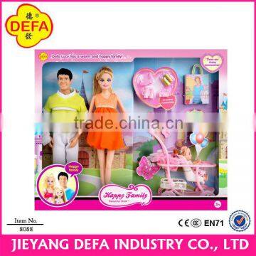 popular plastic fashion girl dolls/family couple with little girl and baby car