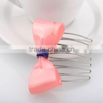 Various shape lovely fashion girls hair comb resin bow decorative hair comb with 5 metal teeth