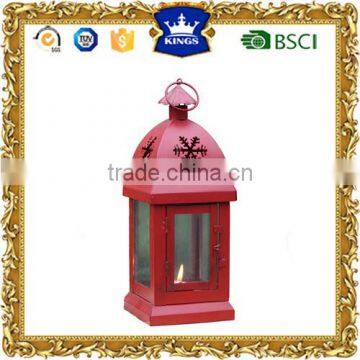 Christmas decoration red metal lantern for tealight with snow