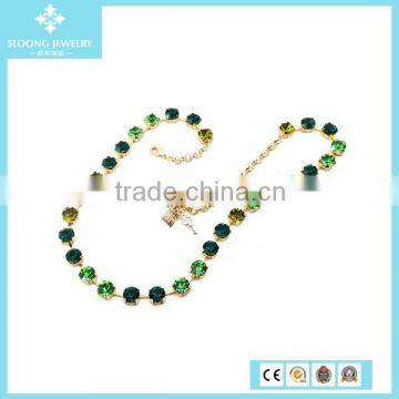Yiwu Elegant Green Shine Crystal Copper Chain Necklace 2015