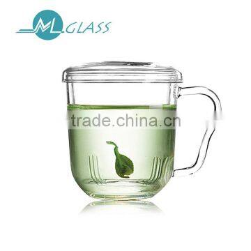 wholesale 450ml high borosilicate glassware glass tea cup with glass lid glass infuserTB193