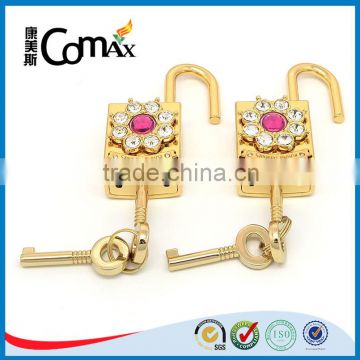 Decoration rhinestone shiny gold metal padlock for locker