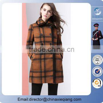 2016 fashion ladies england plaid dress women winter double breasted coat