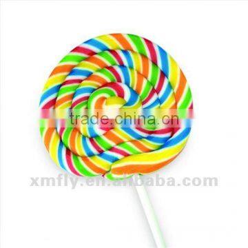 Halal Cheap Rainbow Fruit Flavour Swirl Round Flat Lollipop Candy