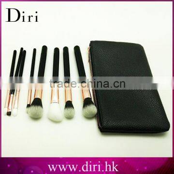 Black leather professional Synthetic Hair makeup brush set 8pcs