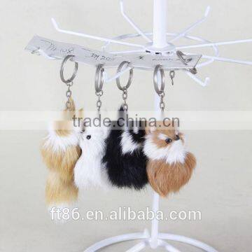 fluffy rabbit foot plush leather keychain animal