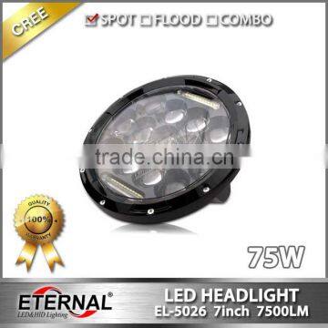 75W 7" Round LED Headlights Hummer Jeep Wrangler CJ TJ JK Prewired With Hola Angle Eyes photo-3