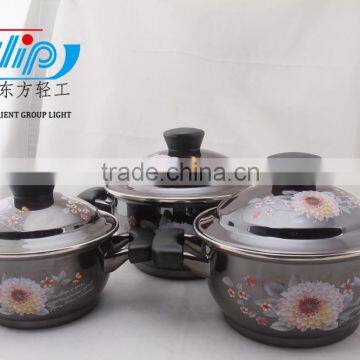 The Best Quality 3 Pcs Enamel Casserole With Metal Cover Beautiful Decal photo-4