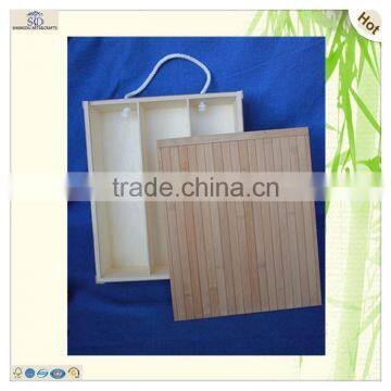 Factory Price String Handle 3 Bottles Bamboo Wooden Crate Box photo-5