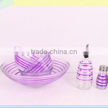 New 9pcs glass salad bowl set with handdrawing