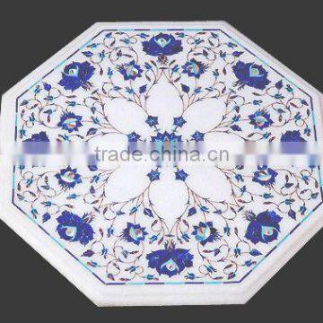 Lapiz Lazuli Marble Inlay Table Top, Pietra Dura Marble Table