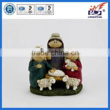 indoor cartoon religious holy family statue with sheepherder