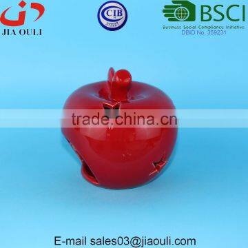 BSCI Audit Factory Red Apple Shape Tealight Candle Holder Lantern, Decorative Ceramic Candle Lantern photo-2