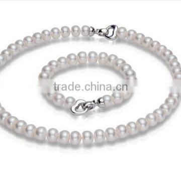 7-8 mm White Button Freshwater Pearl Necklace and Bracelet Sets photo-2
