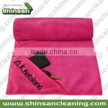 super soft microfiber sports towel with pocket /Microfiber Waffle Weave Drying Towel/Beach towel microfiber sport towel Embroide
