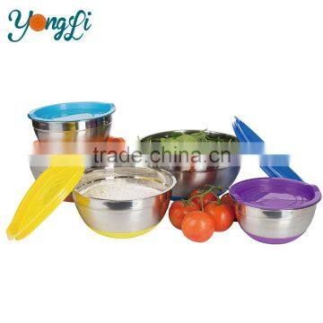 Non Slip Silicone Bottom Stainless Steel Mixing Bowls Set With Lids Kitchen Tools photo-3