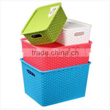 Rattan Laundry Plastic Basket Sundries Storage With Lid & Handle photo-6