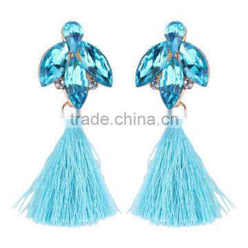 Fashion Rhinestone Gems With Long Colorful Tassel Alloy Earrings for Women photo-5