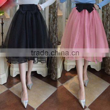 Fashion Women Korean Style Lady Solid Organza Long Chiffon Skirt For Women