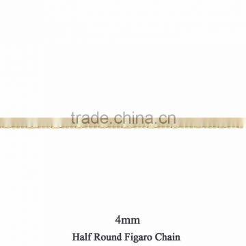 4 MM Gold Plated Half Round Figaro Chain