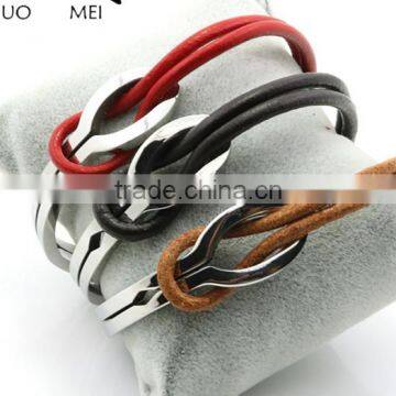 simple design 8 steel charm genuine leather bracelet custom mens and women 8 charm leather bracelets for Valentine's gifts 2017