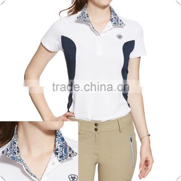 custom stylish athletic fit White mock collarLightweight breathable dry fit Ladies Horse Riding Sport Competition Polo Shirts