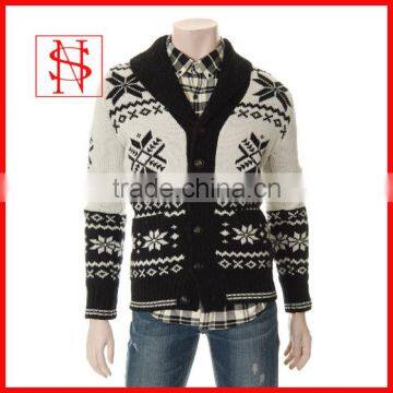 fashion design jacquard knitted man shawl collar ugly christmas sweater