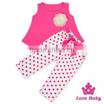 2017 Summer Boutique Outfits Sleeveless Hot Pink Flower Baby Girl Clothing Sets photo-5