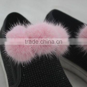 Myfur Top Quality Luxury Ball Animal Fur Pompom Shoe Accessory Shoes