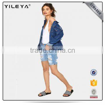 New Fashion Button Down Light Blue Blue Oversize Women Denim Jacket photo-4